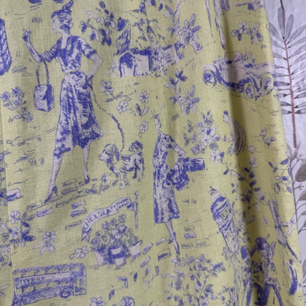 Vtg Sharon Young Toile Print Cropped Pants Yellow Purple High Rise Cottagecore - Picture 6 of 13
